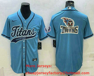 Men's Tennessee Titans Blue Team Big Logo With Patch Cool Base Stitched Baseball Jersey