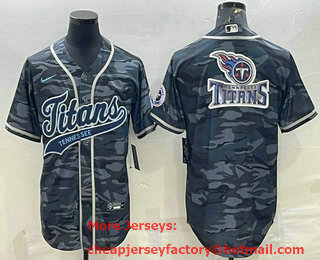 Men's Tennessee Titans Grey Camo Team Big Logo With Patch Cool Base Stitched Baseball Jersey