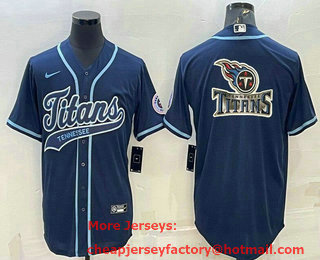Men's Tennessee Titans Navy Blue Team Big Logo With Patch Cool Base Stitched Baseball Jersey