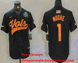 Men's Tennessee Volunteers #1 Christian Moore Black With Patch Stitched Baseball Jersey