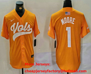 Men's Tennessee Volunteers #1 Christian Moore Yellow Stitched Baseball Jersey