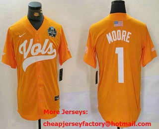 Men's Tennessee Volunteers #1 Christian Moore Yellow With Patch Stitched Baseball Jersey