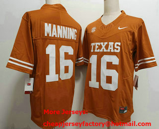 Men's Texas Longhorns #16 Arch Manning Orange FUSE College Stitched Jersey