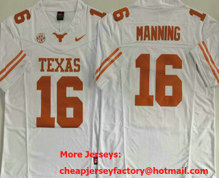 Men's Texas Longhorns #16 Arch Manning White FUSE College Football Jersey