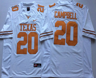 Men's Texas Longhorns #20 Earl Campbell White Stitched College Football Nike NCAA Jersey