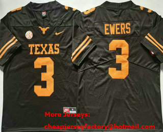 Men's Texas Longhorns #3 Quinn Ewers Black Vapor Stitched Nike Jersey