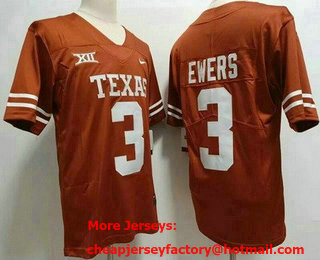 Men's Texas Longhorns #3 Quinn Ewers Orange 2023 College Football Jersey
