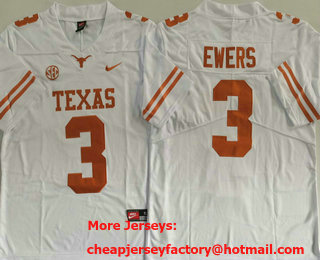 Men's Texas Longhorns #3 Quinn Ewers White Vapor Stitched Nike Jersey