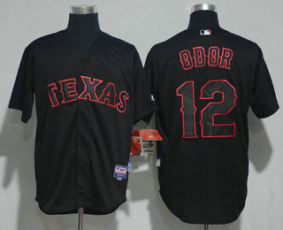 Men's Texas Rangers #12 Rougned Odor Lights Out Black Pinstripe Stitched MLB Cool Base Jersey