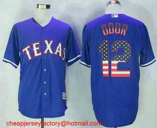 Men's Texas Rangers #12 Rougned Odor Royal Blue Stitched MLB USA Flag Fashion Jersey