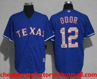 Men's Texas Rangers #12 Rougned Odor Royal Blue Team Logo Ornamented Stitched MLB Cool Base Jersey