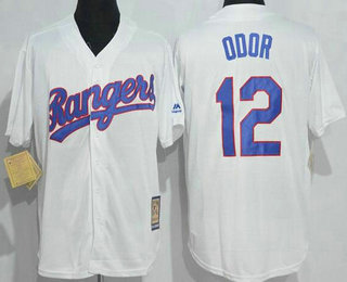 Men's Texas Rangers #12 Rougned Odor White Stitched MLB 1986 Cool Base Cooperstown Collection Player Jersey