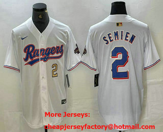 Men's Texas Rangers #2 Marcus Semien Number White 2023 World Series Champions Cool Base Jersey 11