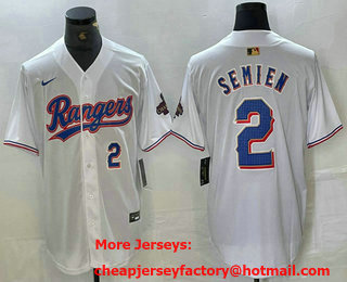 Men's Texas Rangers #2 Marcus Semien Number White 2023 World Series Champions Cool Base Jersey 13