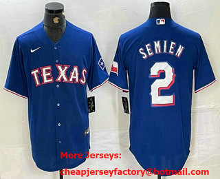 Men's Texas Rangers #2 Marcus Semien Royal Team Logo Cool Base Jersey