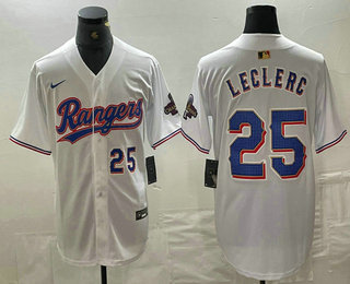 Men's Texas Rangers #25 Jose Leclerc Number White 2024 Gold Collection Limited Cool Base Jersey 11
