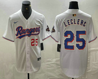 Men's Texas Rangers #25 Jose Leclerc Number White 2024 Gold Collection Limited Cool Base Jersey 12