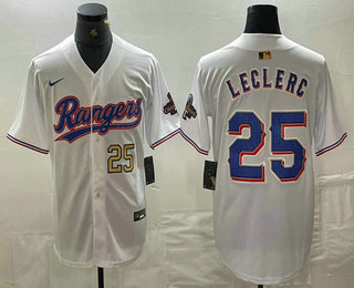 Men's Texas Rangers #25 Jose Leclerc Number White 2024 Gold Collection Limited Cool Base Jersey 13