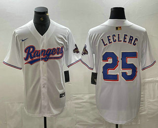Men's Texas Rangers #25 Jose Leclerc White 2024 Gold Collection Limited Cool Base Jersey 11