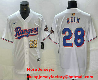 Men's Texas Rangers #28 Jonah Heim Number White 2023 World Series Champions Cool Base Jersey 11