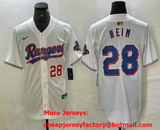 Men's Texas Rangers #28 Jonah Heim Number White 2023 World Series Champions Cool Base Jersey 13