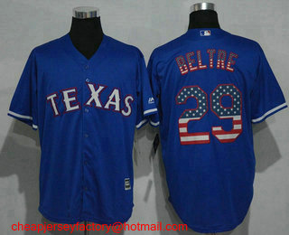 Men's Texas Rangers #29 Adrian Beltre Royal Blue Stitched MLB USA Flag Fashion Jersey