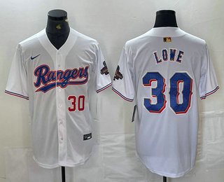 Men's Texas Rangers #30 Nathaniel Lowe Number White 2024 Gold Collection Limited Cool Base Jersey 11