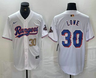Men's Texas Rangers #30 Nathaniel Lowe Number White 2024 Gold Collection Limited Cool Base Jersey 12