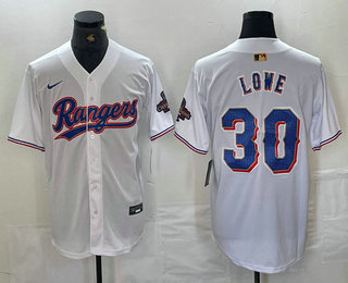 Men's Texas Rangers #30 Nathaniel Lowe White 2024 Gold Collection Limited Cool Base Jersey 11