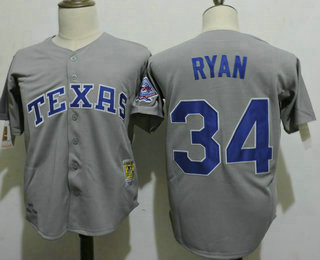 Men's Texas Rangers #34 Nolan Ryan 1993 Gray Mitchell & Ness Throwback Jersey