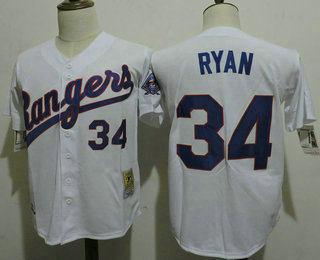 Men's Texas Rangers #34 Nolan Ryan 1993 White Mitchell & Ness Throwback Jersey