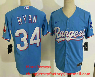 Men's Texas Rangers #34 Nolan Ryan Blue Cooperstown Collection Stitched MLB Nike Jersey