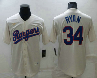 Men's Texas Rangers #34 Nolan Ryan Cream Cooperstown Collection Cool Base Stitched Nike Jersey