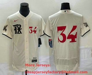 Men's Texas Rangers #34 Nolan Ryan Number Cream 2023 City Connect Flex Base Stitched Jersey 02