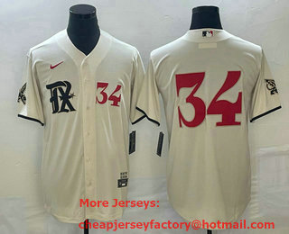 Men's Texas Rangers #34 Nolan Ryan Number Cream 2023 City Connect Stitched Baseball Jersey 01