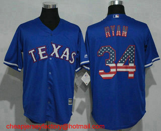 Men's Texas Rangers #34 Nolan Ryan Retired Royal Blue Stitched MLB USA Flag Fashion Jersey