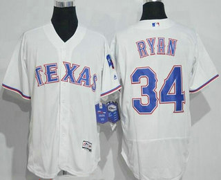 Men's Texas Rangers #34 Nolan Ryan Retired White Stitched MLB 2016 Flex Base Jersey