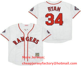 Men's Texas Rangers #34 Nolan Ryan White Throwback Jersey
