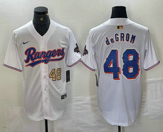 Men's Texas Rangers #48 Jacob deGrom Number White 2024 Gold Collection Limited Cool Base Jersey 11