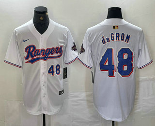 Men's Texas Rangers #48 Jacob deGrom Number White 2024 Gold Collection Limited Cool Base Jersey 12