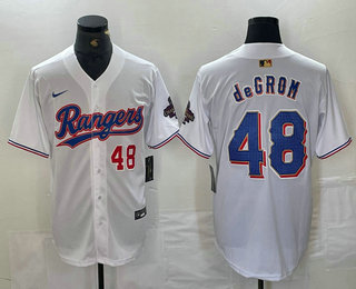 Men's Texas Rangers #48 Jacob deGrom Number White 2024 Gold Collection Limited Cool Base Jersey 13