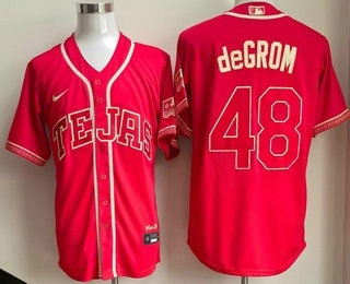 Men's Texas Rangers #48 Jacob deGrom Red 2026 City Connect Stadium Jersey