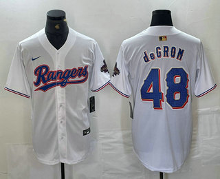 Men's Texas Rangers #48 Jacob deGrom White 2024 Gold Collection Limited Cool Base Jersey 11