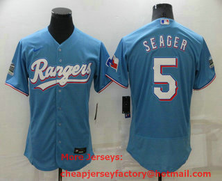 Men's Texas Rangers #5 Corey Seager Light Blue Stitched MLB Flex Base Nike Jersey