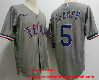Men's Texas Rangers #5 Corey Seager Light Gray Team Logo Cool Base Jersey