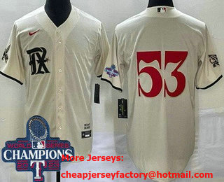 Men's Texas Rangers #53 Adolis Garcia Cream City 2023 World Series Champions Cool Base Jersey