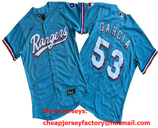 Men's Texas Rangers #53 Adolis Garcia Light Blue Flex Base Stitched Jersey
