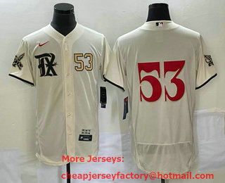 Men's Texas Rangers #53 Adolis Garcia Number Cream 2023 City Connect Flex Base Stitched Jersey 01