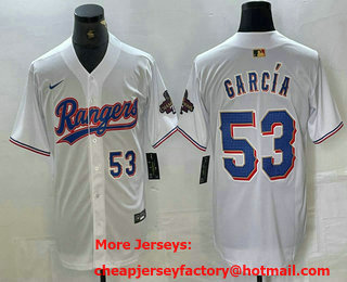 Men's Texas Rangers #53 Adolis Garcia Number White 2023 World Series Champions Cool Base Jersey 13