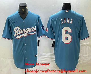 Men's Texas Rangers #6 Josh Jung Light Blue Team Logo Cool Base Jersey